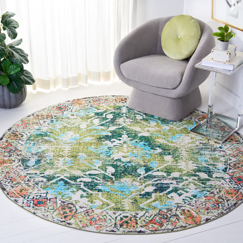 Gurgen Riviera Performance Machine Washable Floral Rug, Round 6'7"