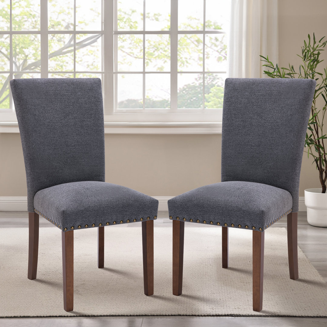 Nailhead Trim Fabric Upholstered Side Chair Wood Dining Chair (Set of 2) (Set of 2) Winston Porter Upholstery 