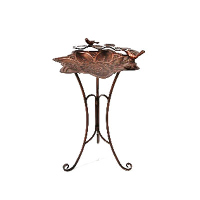 Bain d'oiseaux rond de 28 po de hauteur avec rivets et support à trois volets «Tamuna» bronze antique