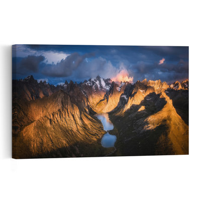 " Golden Hour Mountain Lake Dramatic Abstract Contemporary Landscape Mountain Wall Art Print " Print