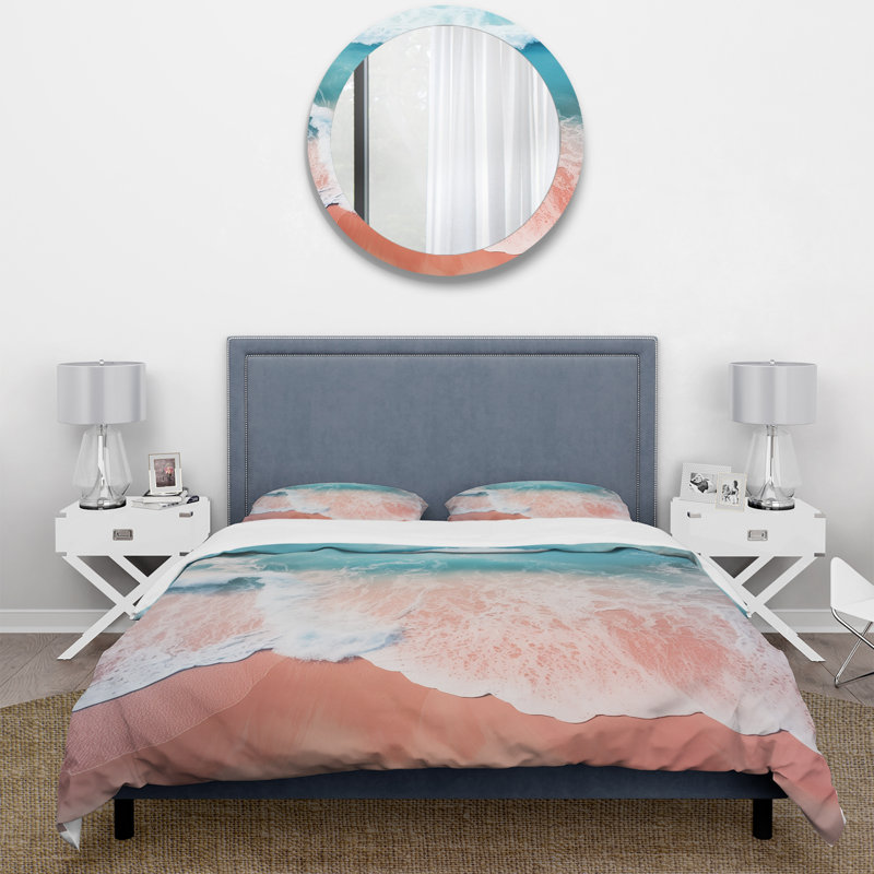 Ensemble de housse de couette bleu et rose Beach II - Coastal Beach, Housse de couette pour très grand lit et 2 très 