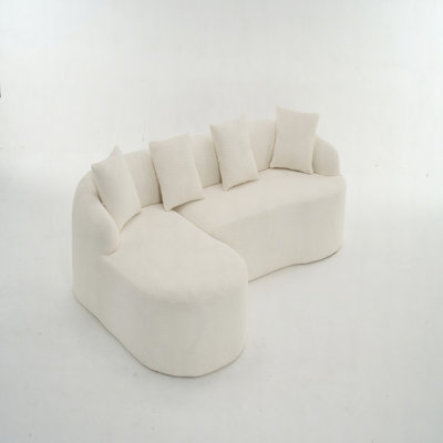 Boneless COMPRESSION SOFA: Combining Chaise Longue With 3-Seater, Wood Grain Chenille Fabric, Full Sponge Compression Sofa,Combined Sofa With 4 Pillow