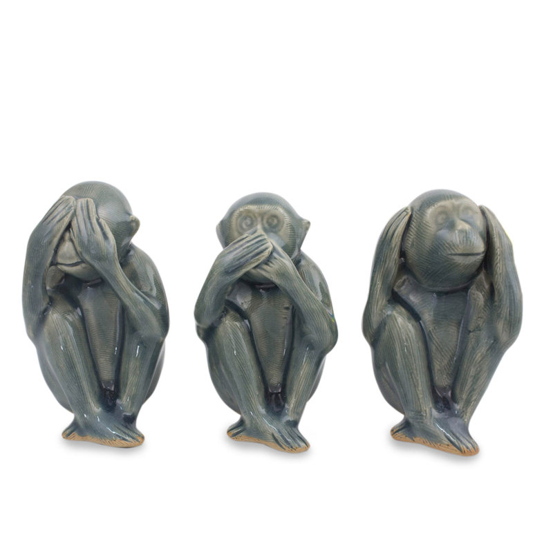 Celadon Ceramic 3 Piece Figurine Set