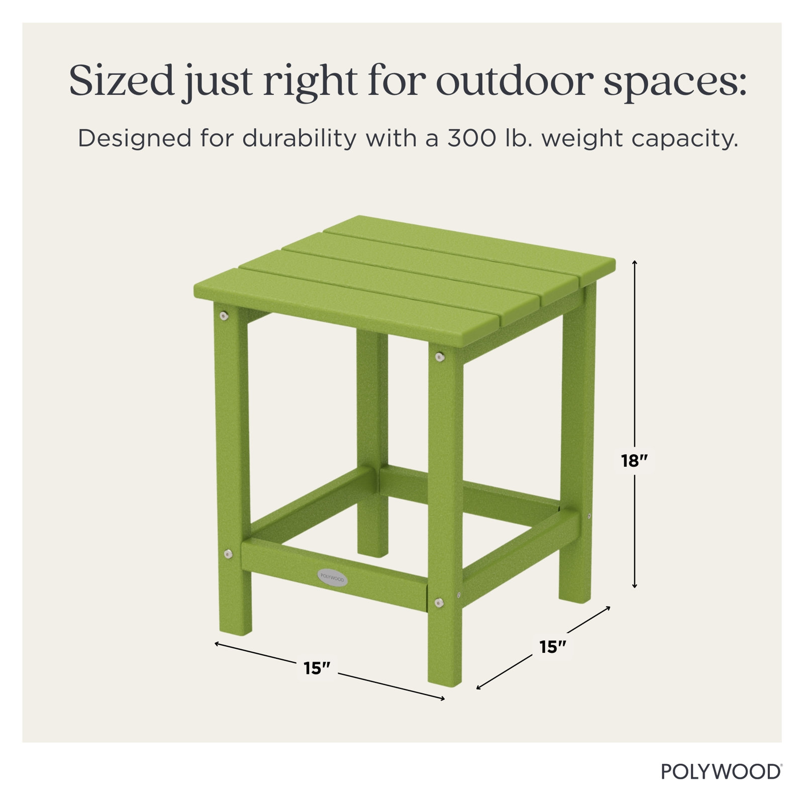 POLYWOOD® Long Island 15" Patio Side Table, Lime