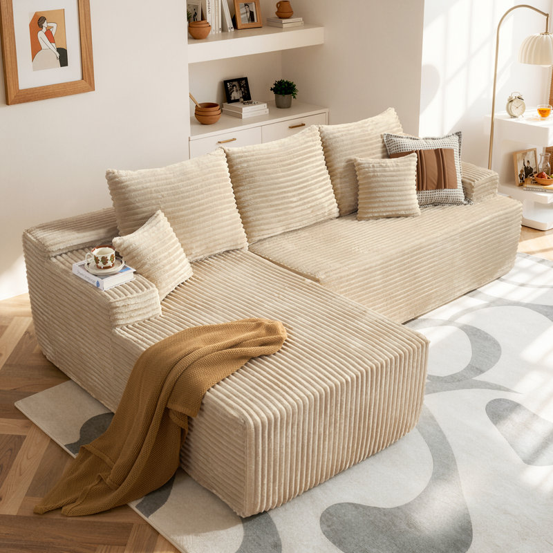 Navarrie Aucun assemblage requis - Canapé modulaire à compression libre 2 pièces, Fausse fourrure beige