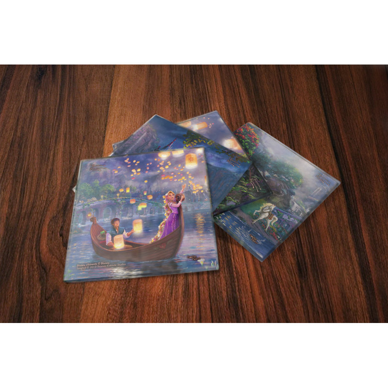 4 Piece Disney Tangled Glass Coaster Set