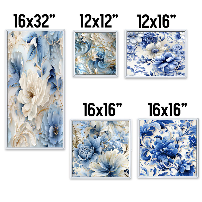 Halle - ensemble de 5 impressions murales florales, Cadre flottant blanc