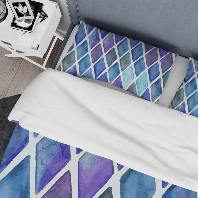 Ensemble de housse de couette en microfibre bleu / mauve, Housse de couette pour grand lit et 2 taies décor