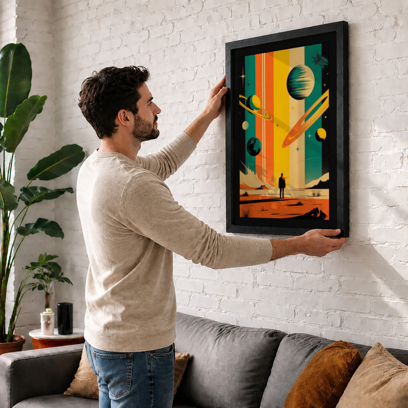 Desert Under Stars Retro - Framed Print, A1 - 84.1 x 59.4 cm, Oak