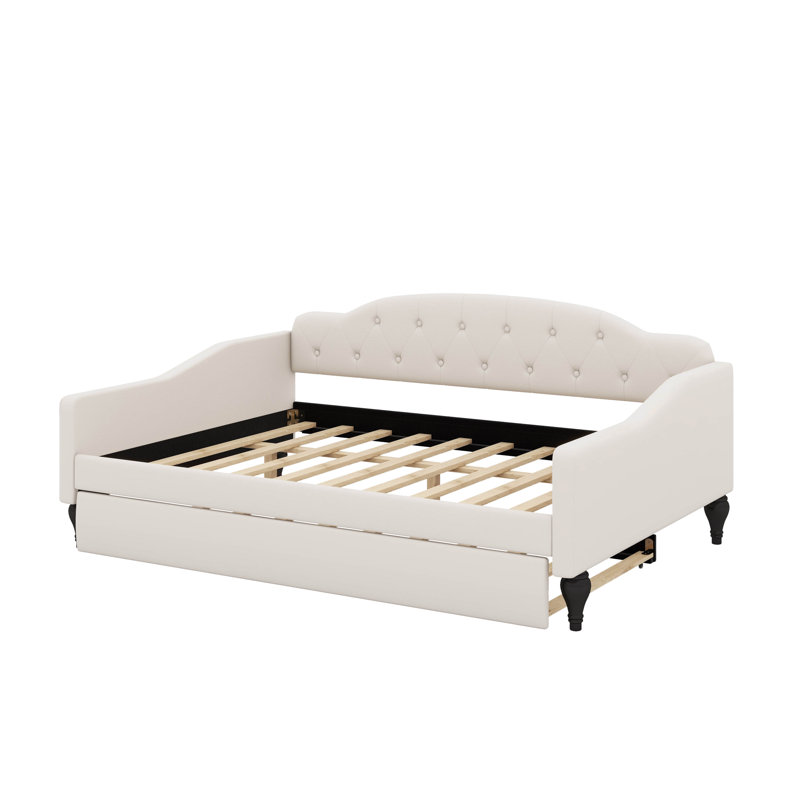 Full Size Upholstered Tufted Daybed With Trundle