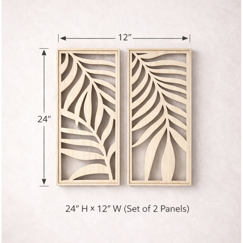 Modern Wooden Wall Sculpture – Set of 2 Tropical Palm Leaf Panels for Living Room, Bedroom, Entryway Wall Decor