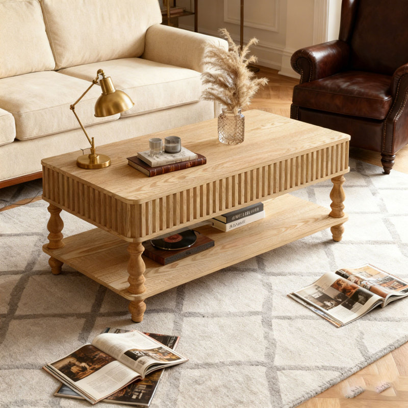 47.24" Lift Top Coffee Table with Storage, Natural Wood
