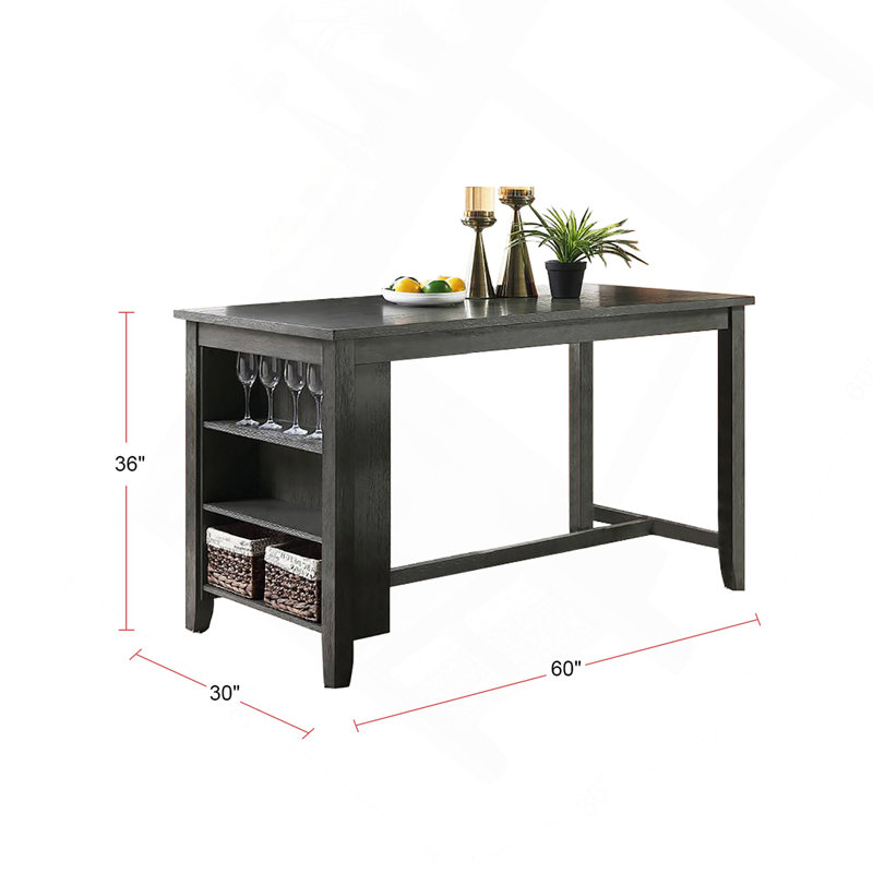 Table de salle à manger rectangulaire noire en bois à hauteur de comptoir avec rangement
