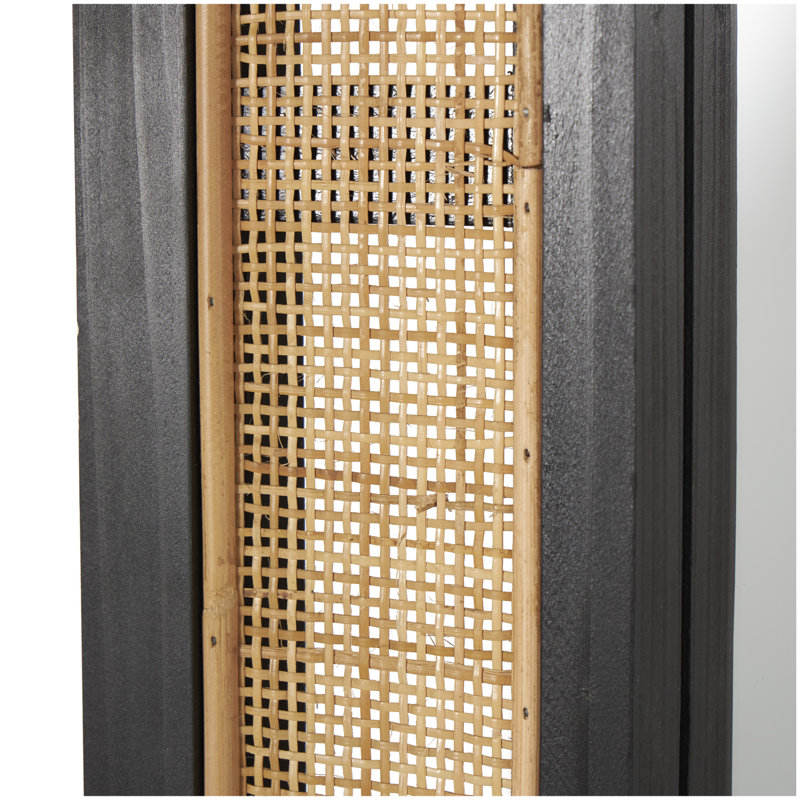 Nela Brown Wicker and Rattan Rectangle Wall Mirror