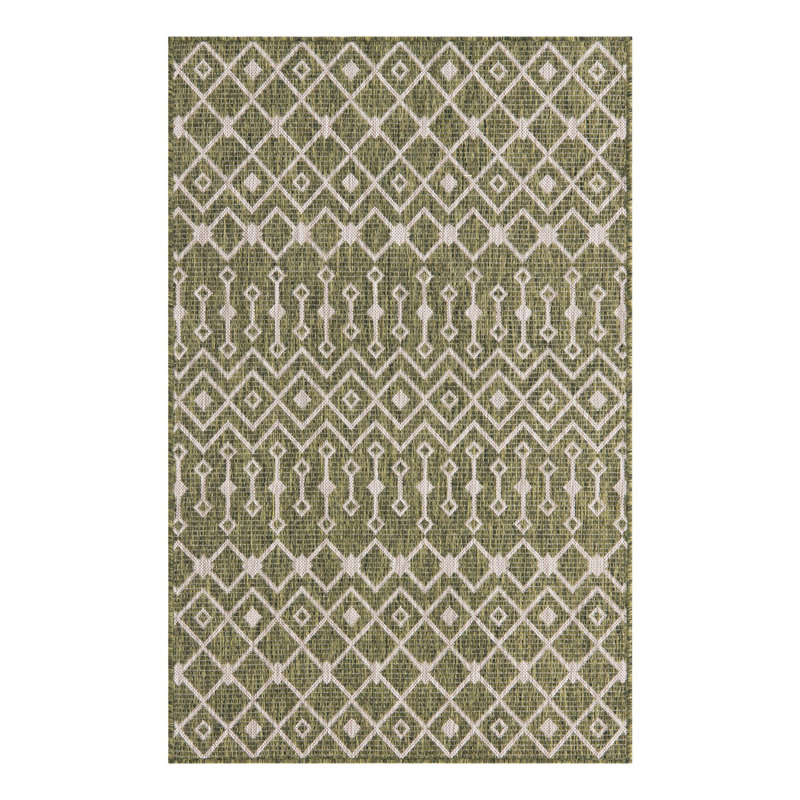 Tapis intérieur / extérieur vert / beige Adley Southwestern, Rectangle 3 pi 3 po x 5 pi 3 po