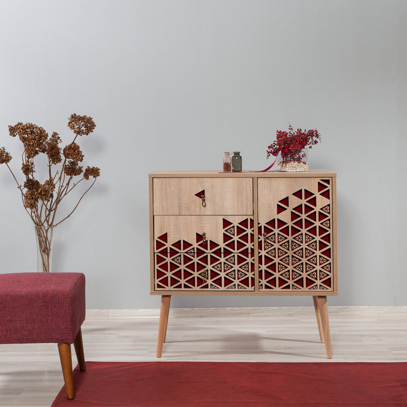 Borup 90cm W 3 - Drawer Chest of Drawers, Red