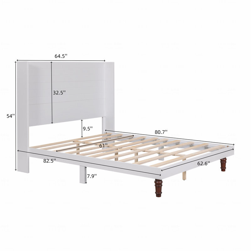  Queen Size High Headboard Bed Frame – 54” White Back Design, White, Queen