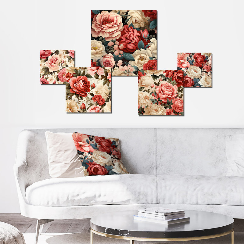 Marchant, charme rétro, motif floral V - ensemble d'art mural floral de 5