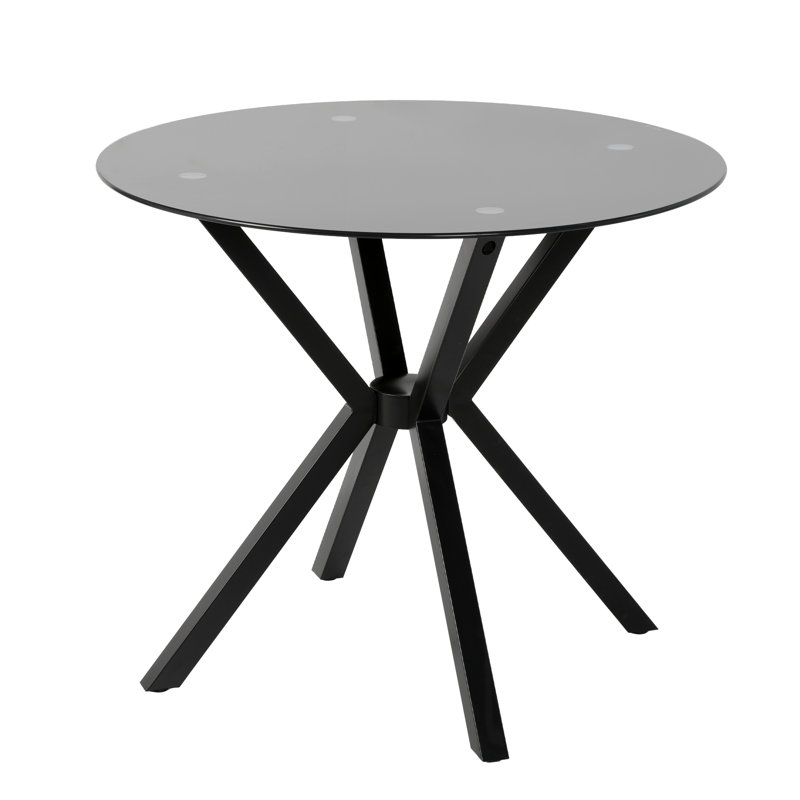 35.4 Inch Round Tempered Glass Dining Table with Cross Metal Base, Modern Kitchen Table for Dining Room, Living Room, Cafe, Easy Assembly & Easy Clean