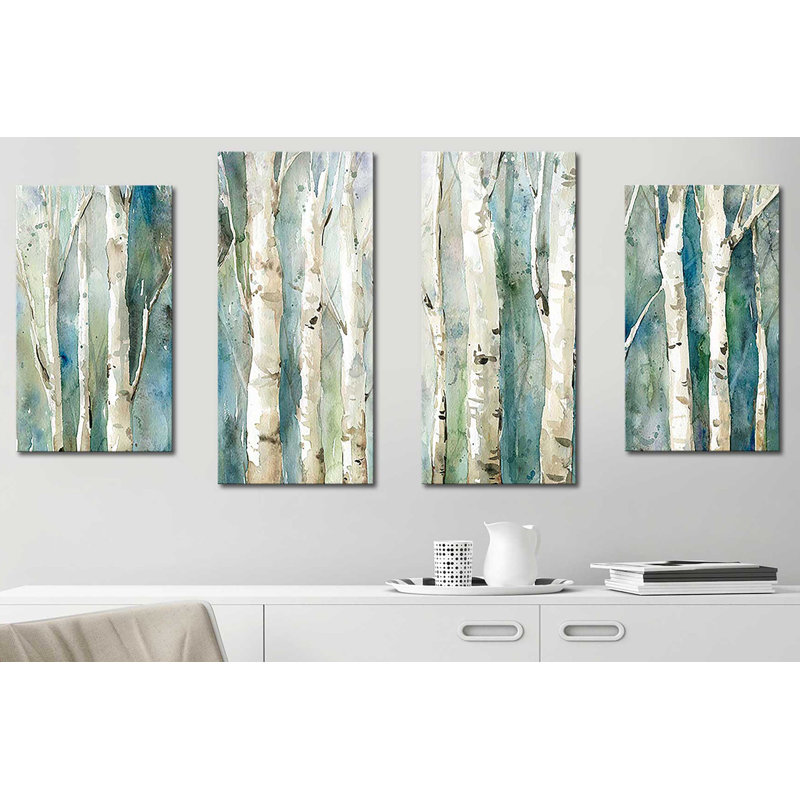 Birch River Walk - ensemble de 4 peintures sur toile tendue, H 30 po x l 56 po x P 1 po
