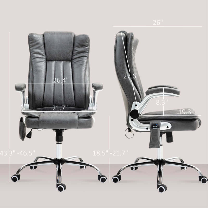 Chaise de bureau à hauteur réglable, grise, avec fonctions de vibration et de chaleur - massage et chauffage gris - revêtement, siège, rabattable, roues pivotantes sécurisées pour le confort au travail