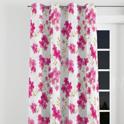 Panneaux de rideaux à motif floral - Rideau à œillets rose fuchsia - 1 panneau