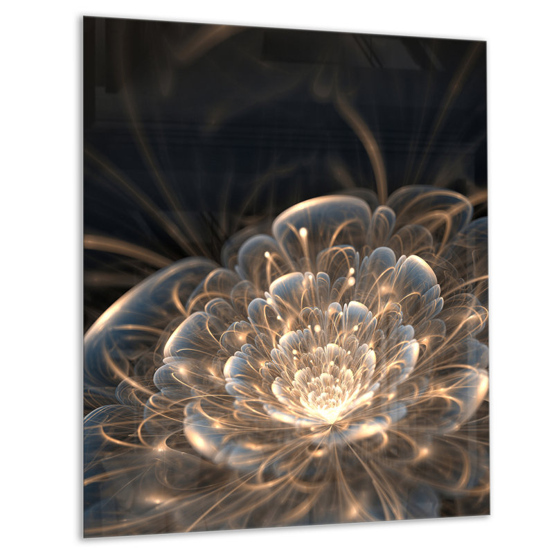 «Abstract Fractal Flower With Golden Rays», reproduction sur toile - Fleur fractale, Métal rond, H 36 po x l 36 po x P 1 po