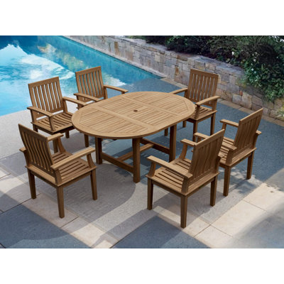 Bahama 6 - Person Teak Wood Patio Dining Set with Round Table