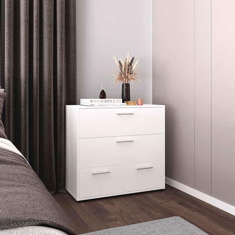 Commode rectangulaire à 3 tiroirs, Blanc mat