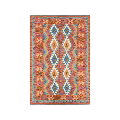 4'0" x 6'3" New Hand Woven Orange Wool Rectangle Oriental Rug - MOA1021193