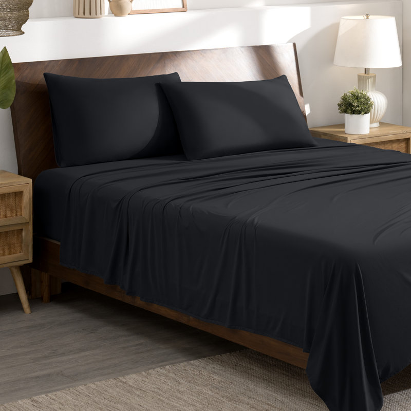 Microfiber Stretch Sheet Set, Twin Sheet Set with 1 Standard Pillowcase, Black