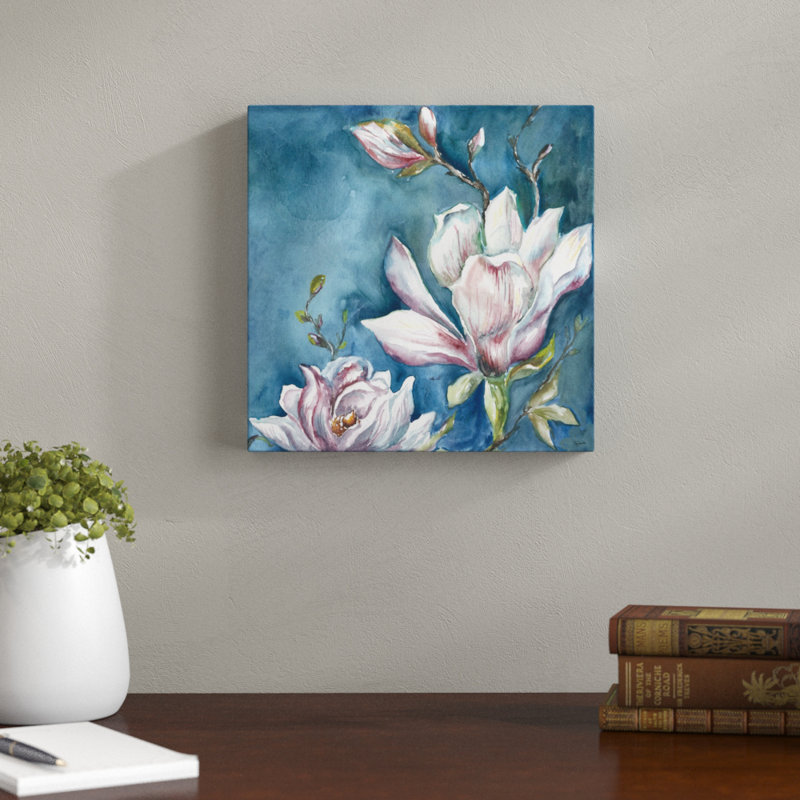 Magnolia On Blue by Tre Sorelle Studios - Wrapped Canvas Print, 30.48cm H x 30.48cm W