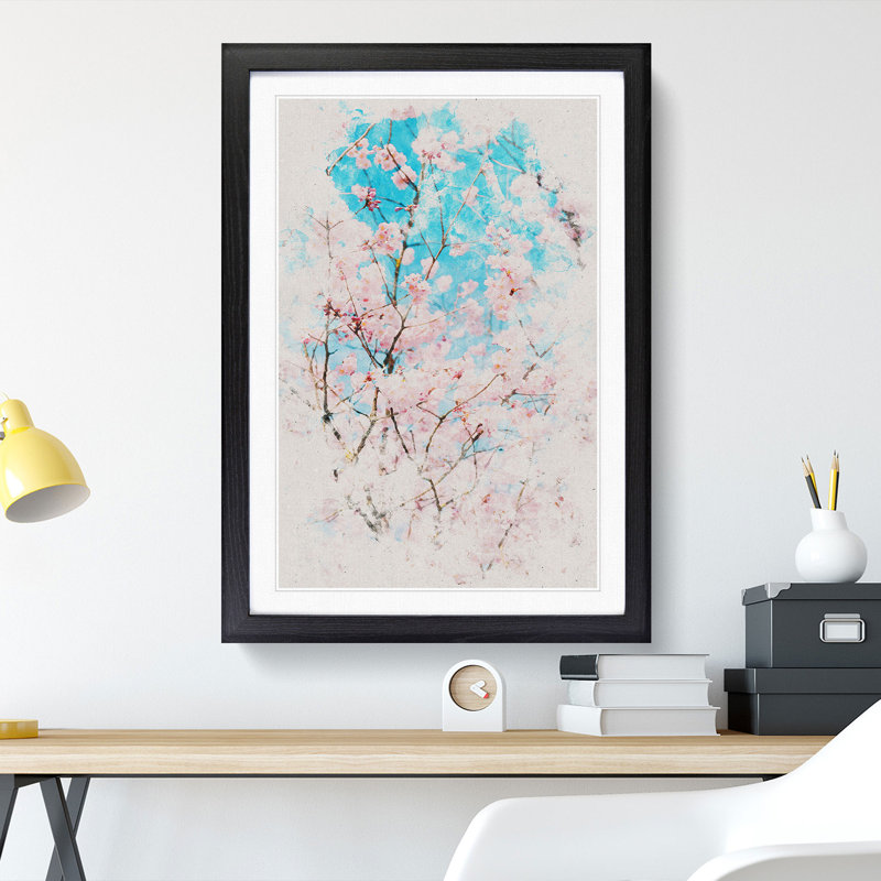 Branches of a Cherry Blossom Watercolour - Picture Frame Graphic Art, 65cm H x 48cm W x 2cm D, Black