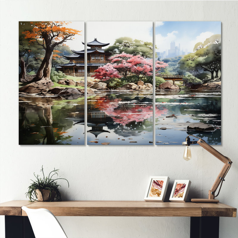 «China Art Zen Garden», ensemble d'art mural chinois sur toile, H 28 po x l 36 po x P 1 po, Toile tendue