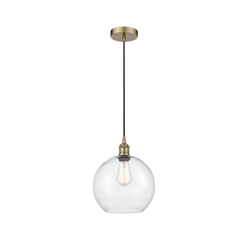Luminaire suspendu simple à 1 lumière Ralph, Laiton antique, H 17,38 po x l 13,75 po x P 13,75 po, Transparent
