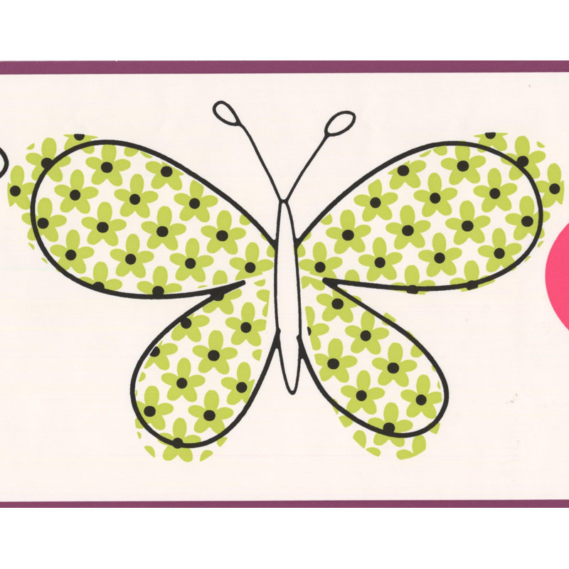Papillons avec bordure murale, Rouge / Vert / Blanc
