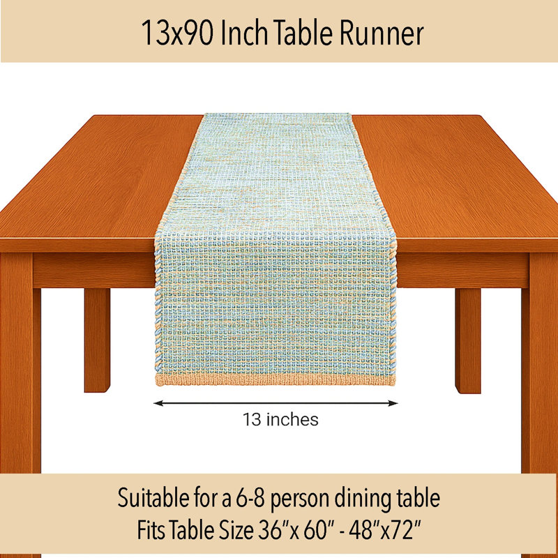 Chemin de table Pingham, 90 po x 13 po, Beige/bleu