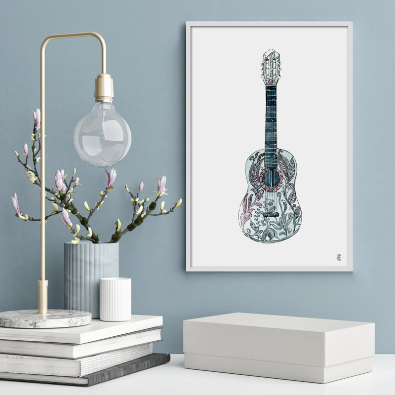 Objects Guitar by César Ortiz Echagüe - Single Picture Frame Painting, 90cm H x 60cm W x 3cm D