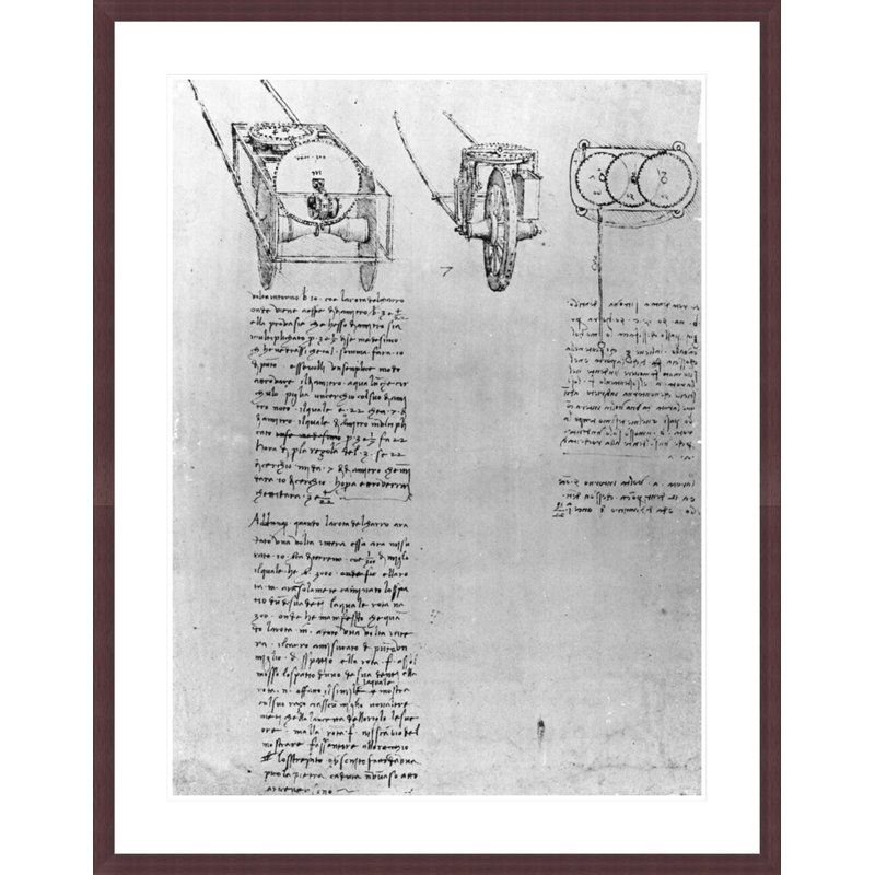 Design for a Hodometer fol. 1r-b from the Codex Atlanticus by Leonardo da Vinci -Framed Giclee Print, H 41,5 po x l 32,62 po