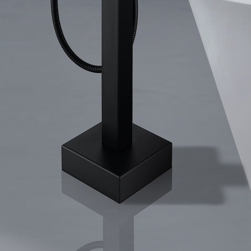 Robinet de baignoire autoportant à poignée simple avec douchette à main Topcraft, noir mat, Noir mat