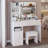 Large Size Left Drawer Desktop Vanity Table+Cushioned Stool Dresser Set, 2 AC+2 USB Power Station, Hair Dryer Stand, Extra Large Touch Control LED Mirror, 3-Color Switch, EPA, GCC, UL Certificate-271919628