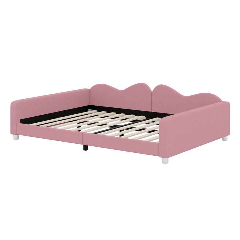 Upholstered Daybed With Cloud-Shaped Backrest, Pink
