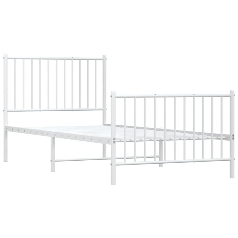 Metal Bed Frame with Headboard and Footboard White, European Single (90 x 200cm)
