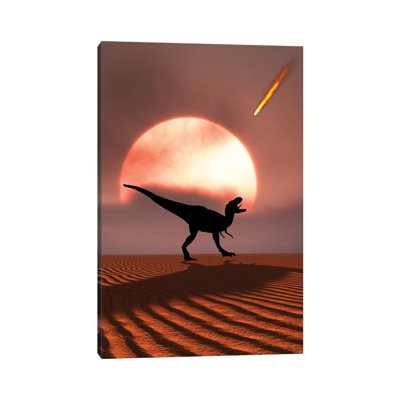 A Lone T-Rex Watches A Falling Asteroid That Will Bring About The Extinction Of All Dinosaurs by Mark Stevenson - Wrapped Canvas Print