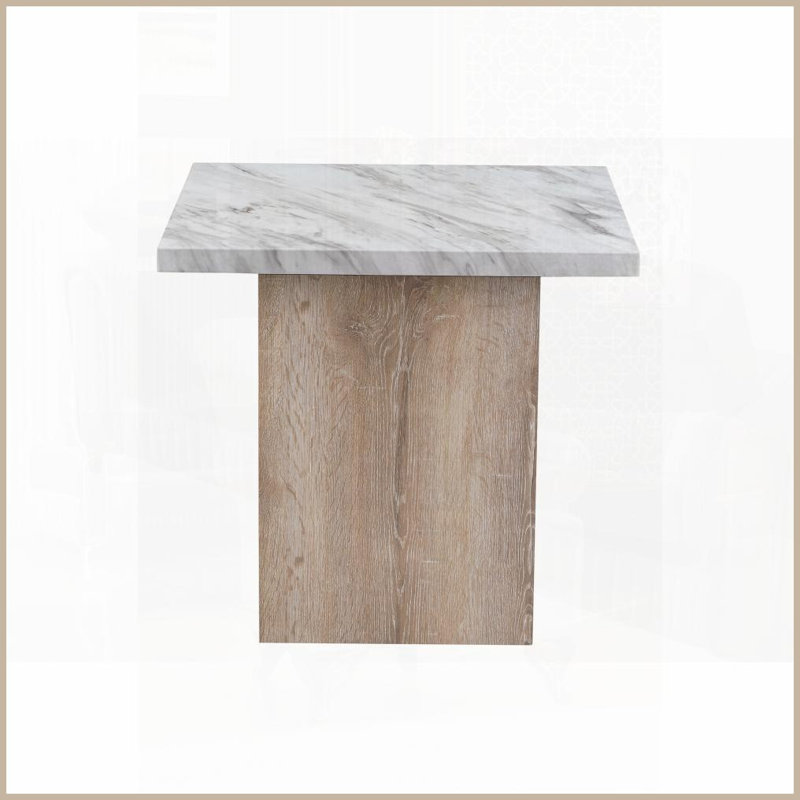 Table basse contemporaine en marbre Gregory avec finition en bois brun clair - surface facile à nettoyer Base de piédestal stable