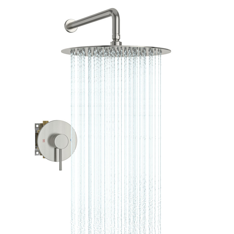 Système de douche à pomme de douche ronde 10 "avec valve brute, Nickel brossé