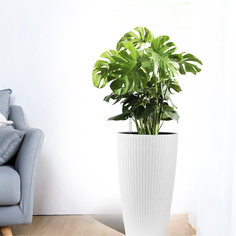White Faux Tall Planters Of 2 With Automatic Watering And Water Level Monitor, For Outdoor Indoor Ornamentation Plant Growth 22 Inch In Use, Monitor Optimal Care