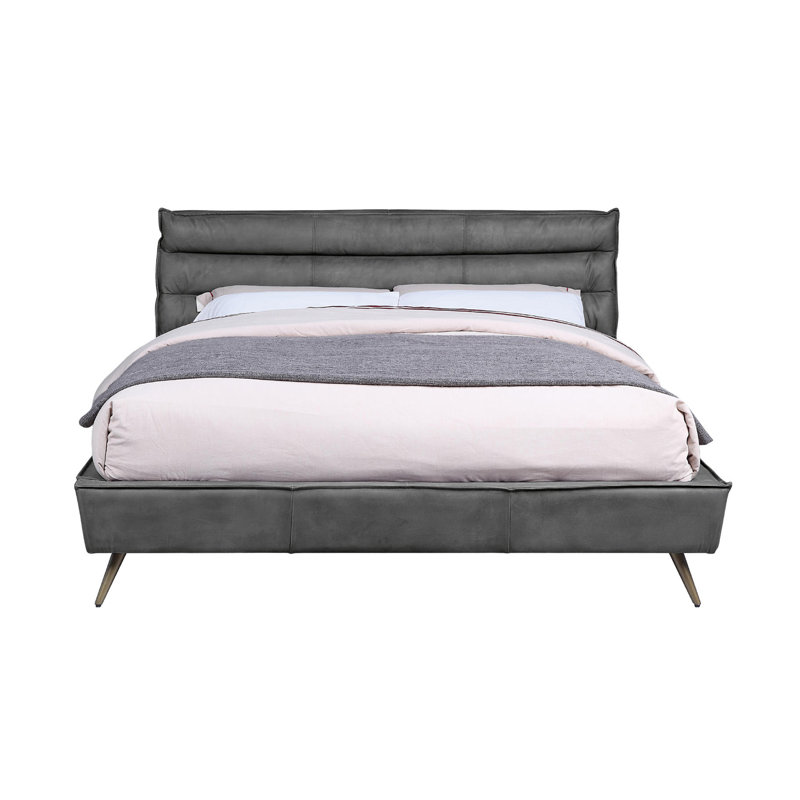 Top Grain Leather Queen Bed, Gray