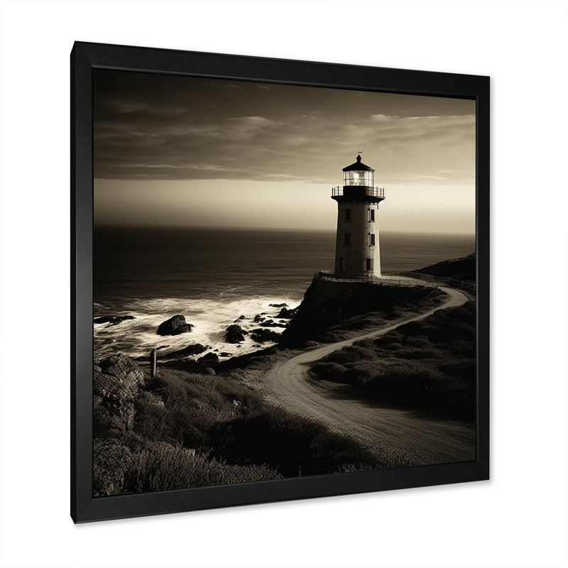 «Black and White Light House Panorama», reproduction sur toile, Cadre simple noir, H 24 po x l 24 po x P 1 po