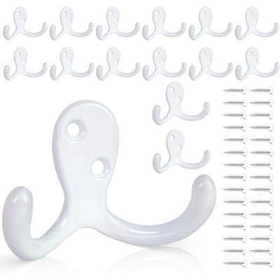 15Pack de crochets muraux à suspendre, crochet en métal robuste à double branches pour salon, salle de bain, cuisine, chambre à coucher pour manteau, sac, écharpe, serviette, chapeau, clé, tasse (blanc)